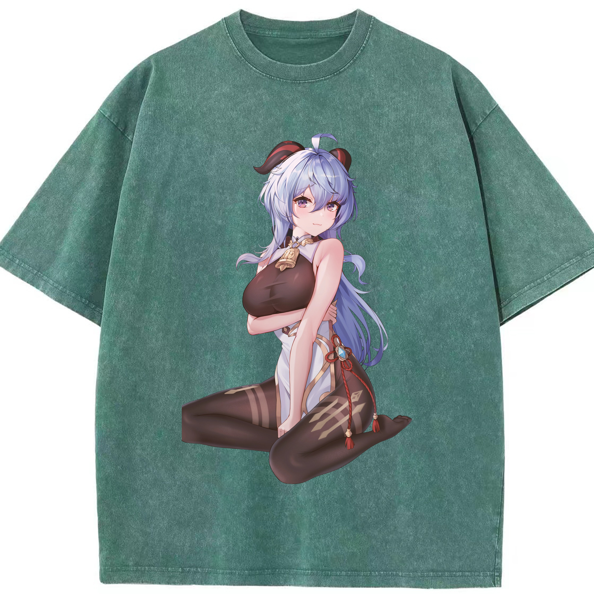 げんし神 甘雨 かんう genshin Ganyu 綿100% ヴィンテージ風 半袖Tシャツ（フロントプリント）